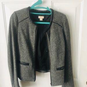 J Crew grey blazer w/ faux leather trim Sz XS
